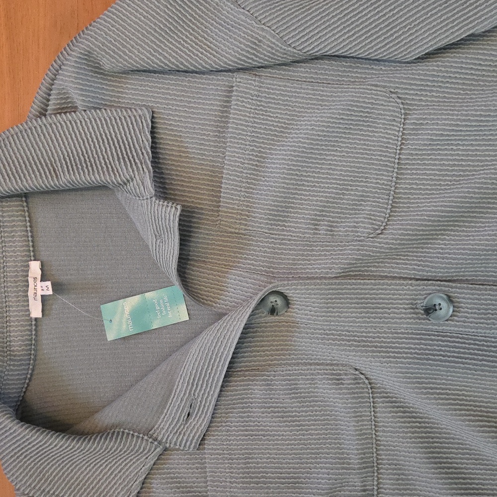 Maurices Teal Wavy Ribbed Shacket - Picture 3 of 4